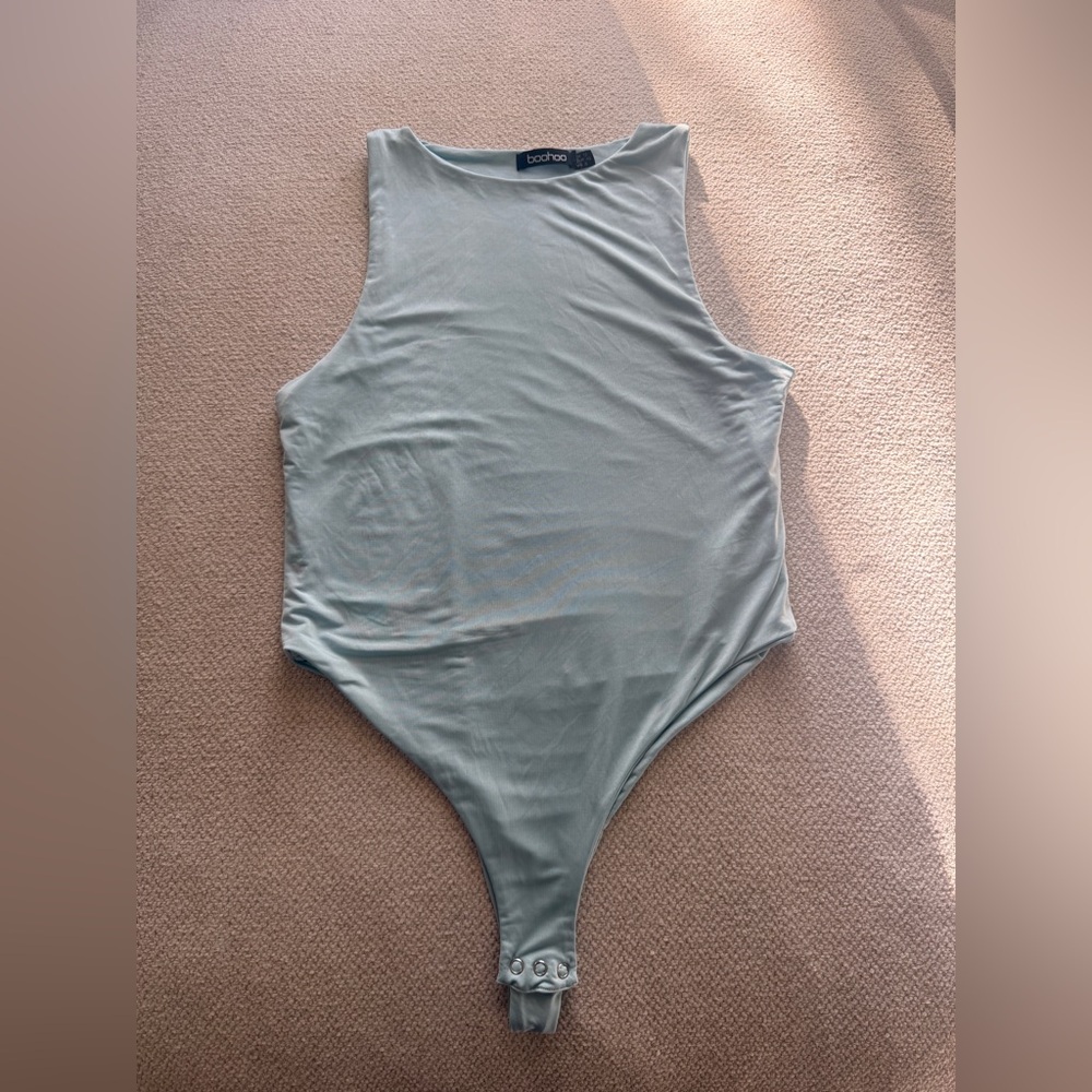 Boohoo Light Blue High Neck Bodysuit